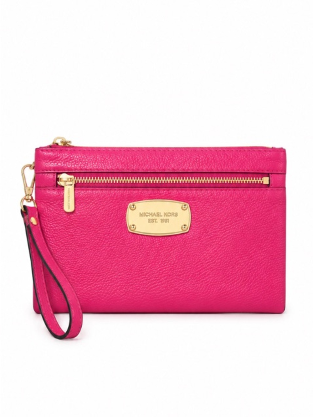 Michael Kors Hot Pink Leather Wristlet Clutch with Gold Hardware